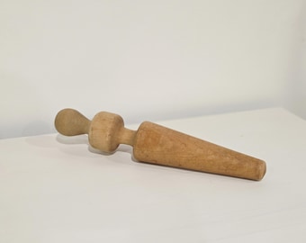 Vintage Wooden Pestle, Hand-Turned Sieve Pusher, Rustic Farmhouse Kitchen Tool