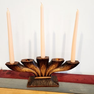 Vintage Handmade Wood candlestick holder , Scandinavian candleholder