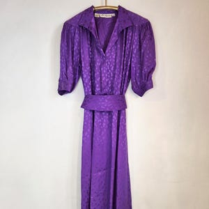 argenti silk dress 1980s Argenti purple silk wrap dress with ruffles glamour size 8 beaded  accent