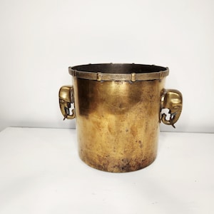 Vintage Solid Brass Planter Cachepot Jardinière with Elephant Handles