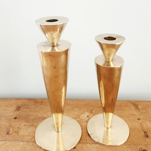 Mid Century Solid Brass Gio Ponti Memphis Design Style Candlestick Holders set of 2