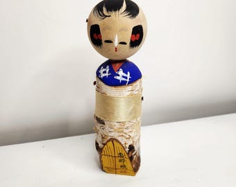 Vintage Usaburo Kokeshi Puppe, japanische hölzerne Volkskunstpuppe