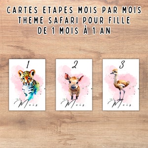 Cartão de Passos Mês a Mês - Tema Girl Safari Animals (Arquivos Digitais)