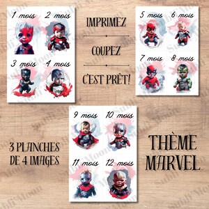 Cartes Étapes Bébé Marvel - Évolution Mensuelle