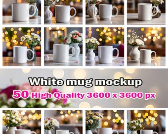50 maquetas de tazas blancas, diseños de tazas de café (descarga digital)