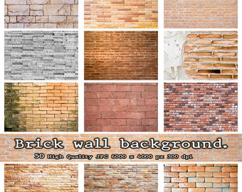 50 texturas de pared de ladrillo, patrones de piedra grunge sin costuras (papel digital)