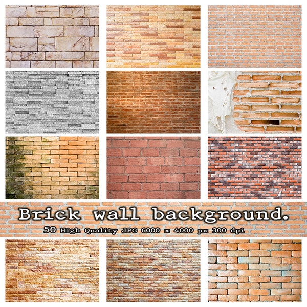 50 Brick wall background, High Quality JPEG 6000x4000px 300 Dpi, Digital Paper, Seamless Brick Wall, Grunge Stone, Brick Wall Patterns.