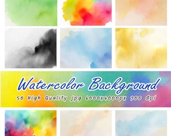 50 fondos de acuarela y papeles digitales con textura (uso comercial, descarga instantánea)
