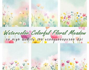 50 imágenes prediseñadas de flores silvestres de acuarela (descarga digital)