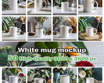 50 maquetas de tazas blancas, diseños de tazas de café (descarga digital)