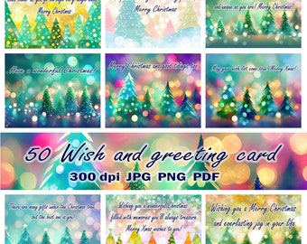 50 tarjetas de felicitación navideñas imprimibles (descarga digital)