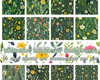 50 fondos de acuarela con flores silvestres, papel digital floral (JPG, 4000 x 4000 px)