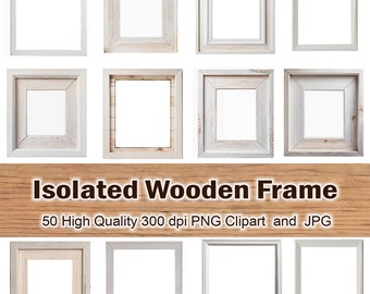 50 marcos de madera para fotos (imágenes PNG y JPEG) para scrapbooking (descarga digital)