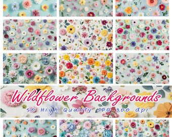 Fondos de flores silvestres, 50 estampados florales coloridos (descarga digital)