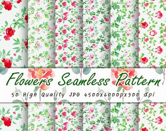 50 patrones florales sin costuras, diseños florales imprimibles (descarga digital)