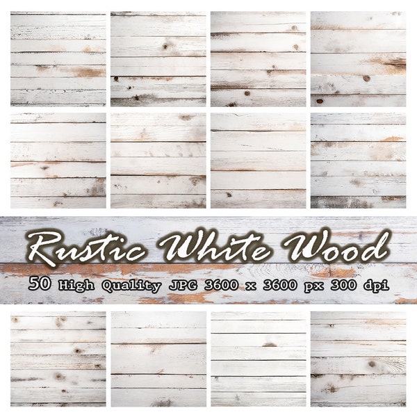 50 Rustic White Wood background digital papers, White wooden texture paper, Rustic wood digital background, Digital Paper for Design