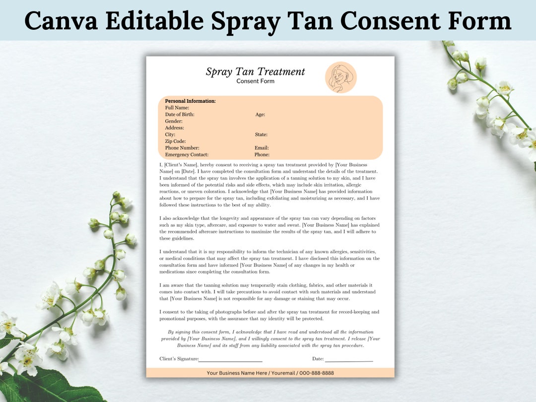 Spray Tan Consent Form Esthetician Form Spray Tanning - Etsy