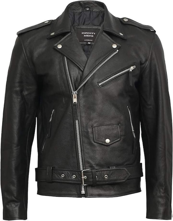 Men's 100% Pure Black Leather Vintage Style Handcrafted Slim