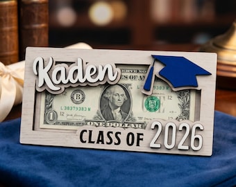 Personalized Graduation Money Holder, Class of 2026 Wood Cash Gift, Graduation Cap Keepsake