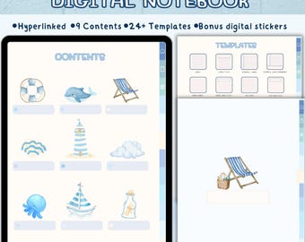 Carnet numérique bleu pastel pour Goodnotes : modèle avec lien hypertexte (téléchargement PDF