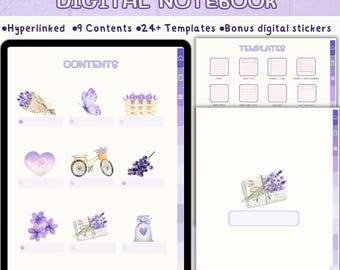 Carnet numérique violet pour Goodnotes : onglets avec liens hypertexte, autocollants (téléchargement PDF)