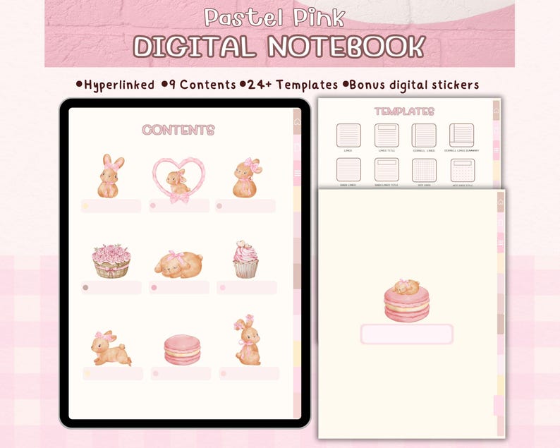 cute digital notebook with soft pastel design, made for Goodnotes