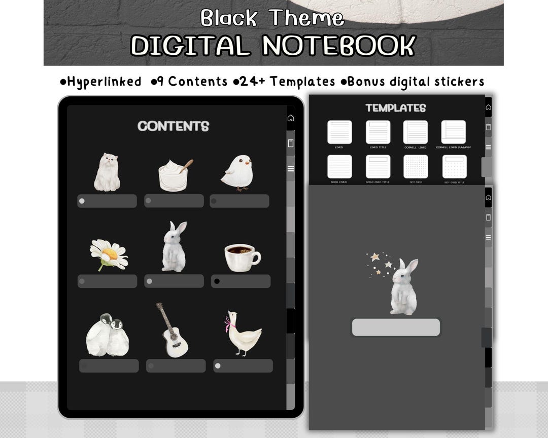 Black Digital Notebook for Goodnotes | Hyperlinked Journal Template ...