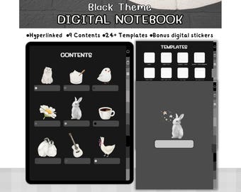 Bloc-notes numérique noir pour GoodNotes | Modèle de journal hypertexte avec pages de prise de notes, téléchargement PDF