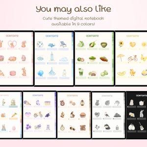 This Cute Digital Notebook comes in 9 designs and 9 pastel colors — Pink, Blue, Green, Yellow, Purple, Neutral,  White Gray, Black, Rainbow