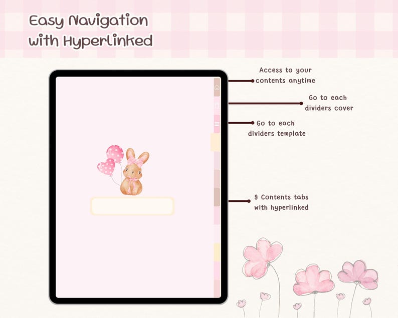 hyperlinked tabs in a pastel-themed digital notebook