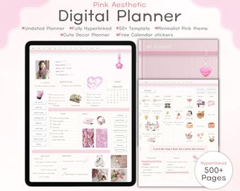 Undated Minimal Pink Digital Planner | GoodNotes Template with Stickers (PDF Download)