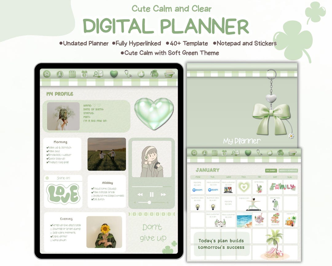 Soft Green Digital Planner for Goodnotes: Hyperlinked Template ...