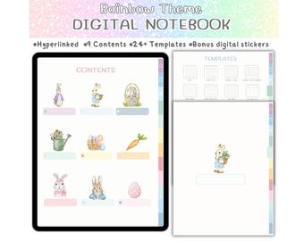 Rainbow Digital Notebook for GoodNotes | Hyperlinked Note-Taking Template with Daily Notebook, Stickers, PDF Download