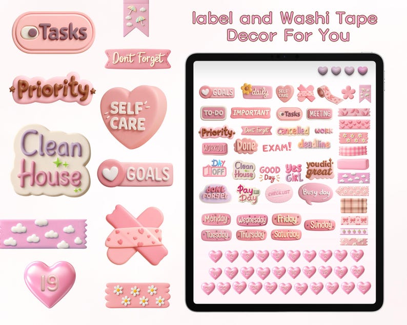 Pink 3D Digital Planner Stickers | Goodnotes Stickers & PNG Files for ...