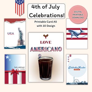 Tarjeta A5 del 4 de julio, tarjeta digital del Día de la Independencia, descarga digital, descarga instantánea, plantilla para festividades en EE. UU., regalo del Día de la Independencia