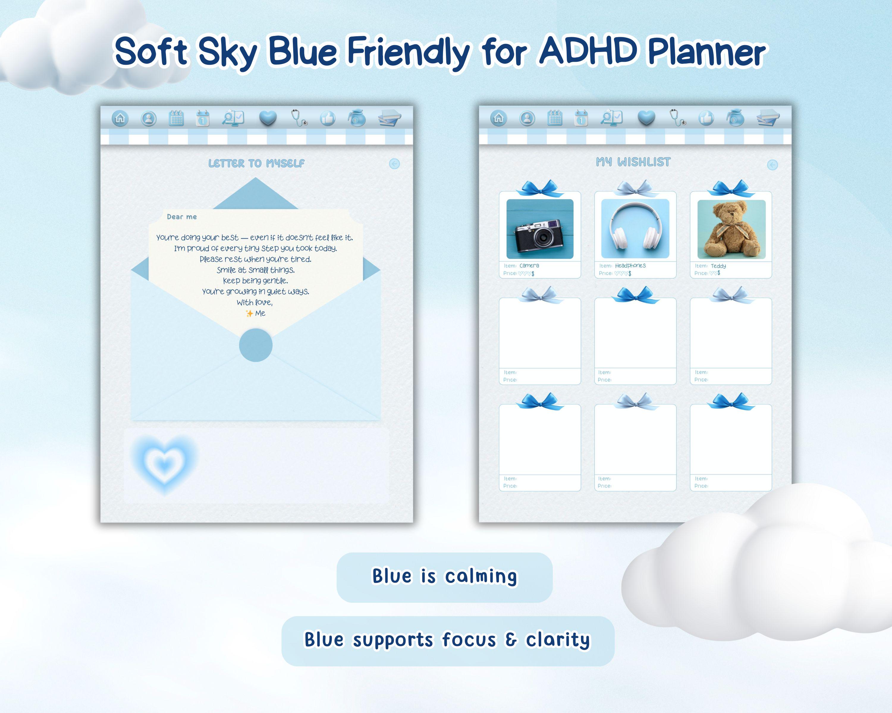 Undated Soft Blue Digital Planner for Goodnotes: Hyperlinked Note ...