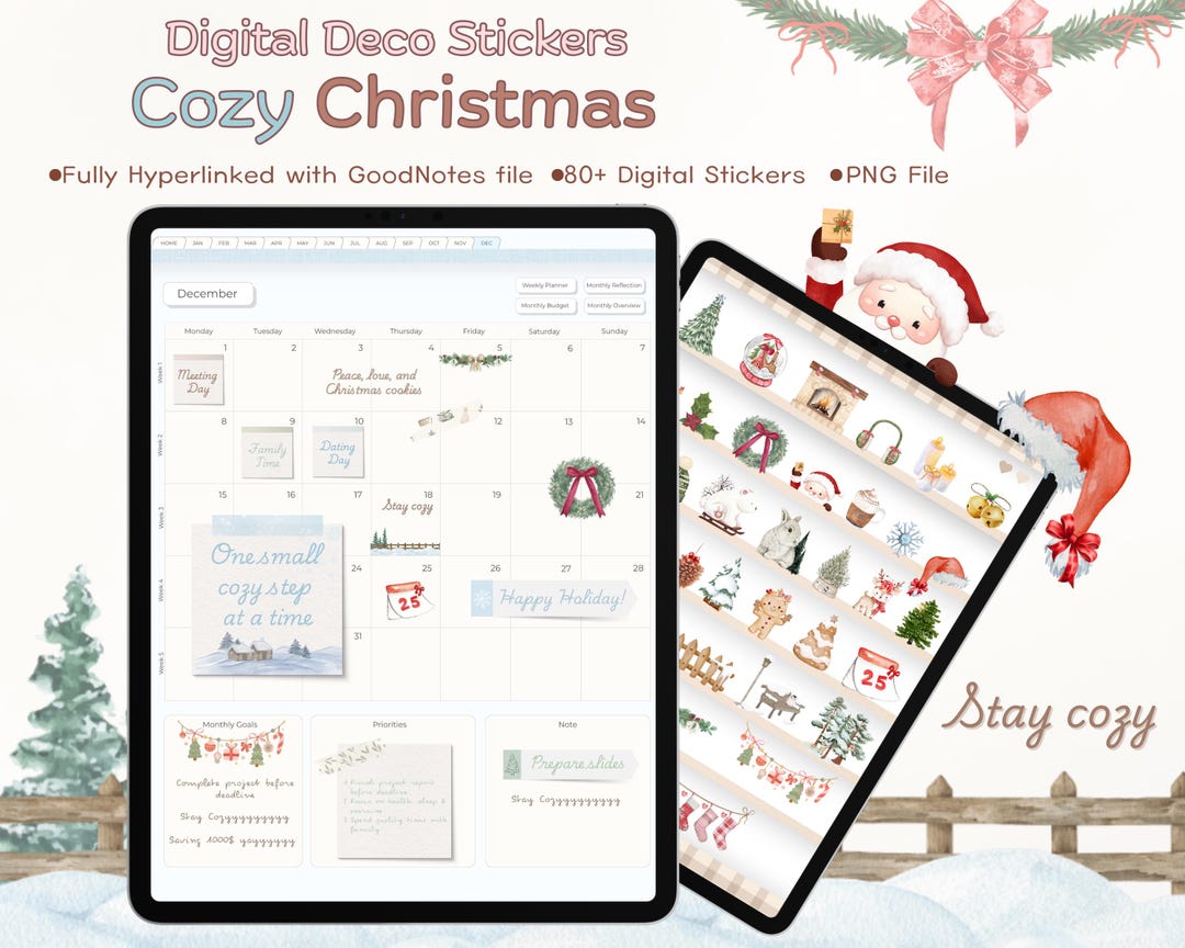 Cozy Christmas Digital Deco Planner Stickers | Goodnotes, PNG Files - Etsy