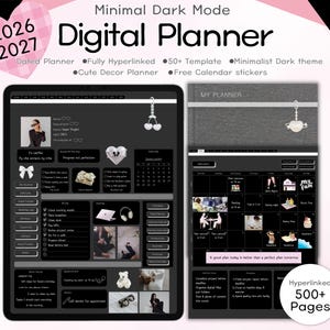Agenda digital en modo oscuro 2026, 2027: Plantilla para tomar notas con hipervínculos (Descarga en PDF)