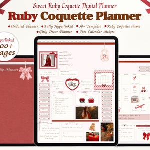 Undated Ruby Coquette Digital Planner: Hyperlinked Template & Stickers (PDF Download)