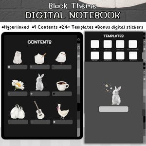 Black Digital Notebook for Goodnotes, Hyperlinked Notebook, Black Theme Journal, Template for Notetaking, Hyperlinked Digital Notebook