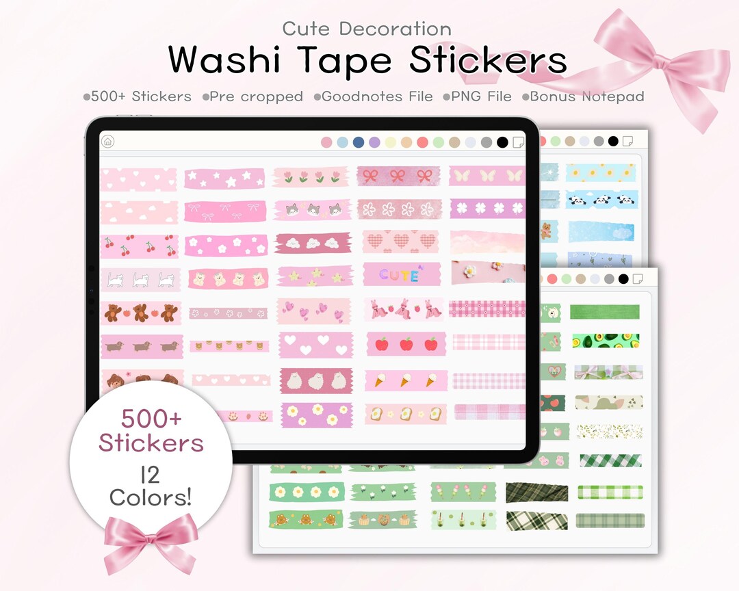 Cute Washi Tape Digital Stickers Book, Goodnotes Planner (PNG File) - Etsy