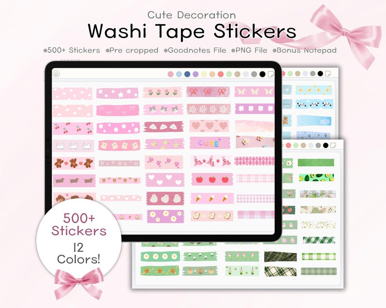 Cute Washi Tape Digital Stickers Book, Goodnotes Planner (PNG File) - Etsy