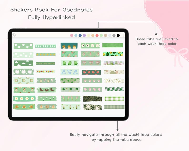 Cute Washi Tape Digital Stickers Book, Goodnotes Planner (PNG File) - Etsy