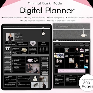 Undated Dark Mode Digital Planner: Hyperlinked Note-Taking Template (PDF Download)