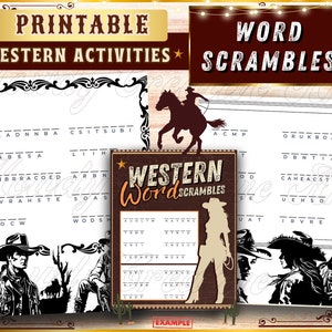 Printable Western Cowboy Games | Word Scrambler Puzzles Worksheets | Fun Wild West Word Game  For Cowboys and Cowgirls | Birthday Party