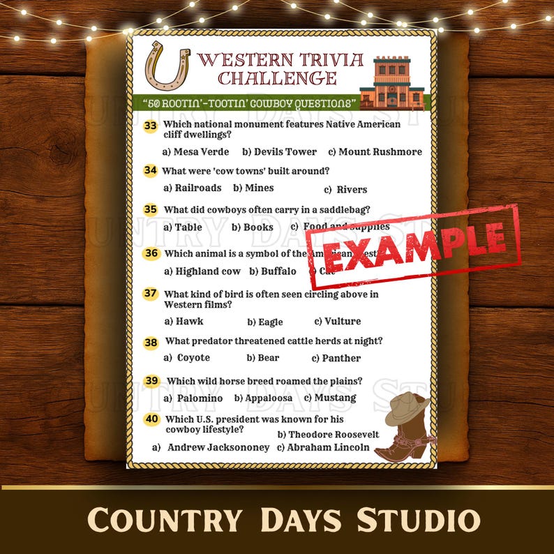 Question Cowboy Cowboy Trivia | Western Trivia Game Quiz | Printable Wild West Facts ...