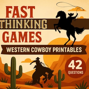 Printable Cowboy Fast Thinking Game | Western Party Game  | Fun Wild West Birthday Party Games Activity For Cowboys and Cowgirls