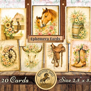Digitale Western Ephemera Karten | Vintage Cowgirl Journal Kit zum ausdrucken | Wild West Collage Scrapbook Papier für Junk Journaling und Kunsthandwerk