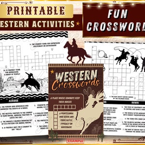 Western Games Printable | Crossword Puzzles | Fun Wild West Theme Word Game Activity For Cowboys and Cowgirls | Instant Download