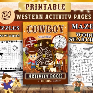Printable Western Games | Cowboy Western Word Games Puzzle Activity For Kids | Wild West Party Activity Sheets | Cowboy Birthday Party